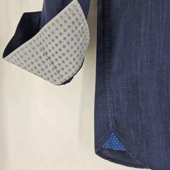 TED BAKER LONDON BUTTON-UP DRESS SHIRT – LONG SLEEVE – SIZE MEDIUM – DARK DENIM - Picture 8 of 16